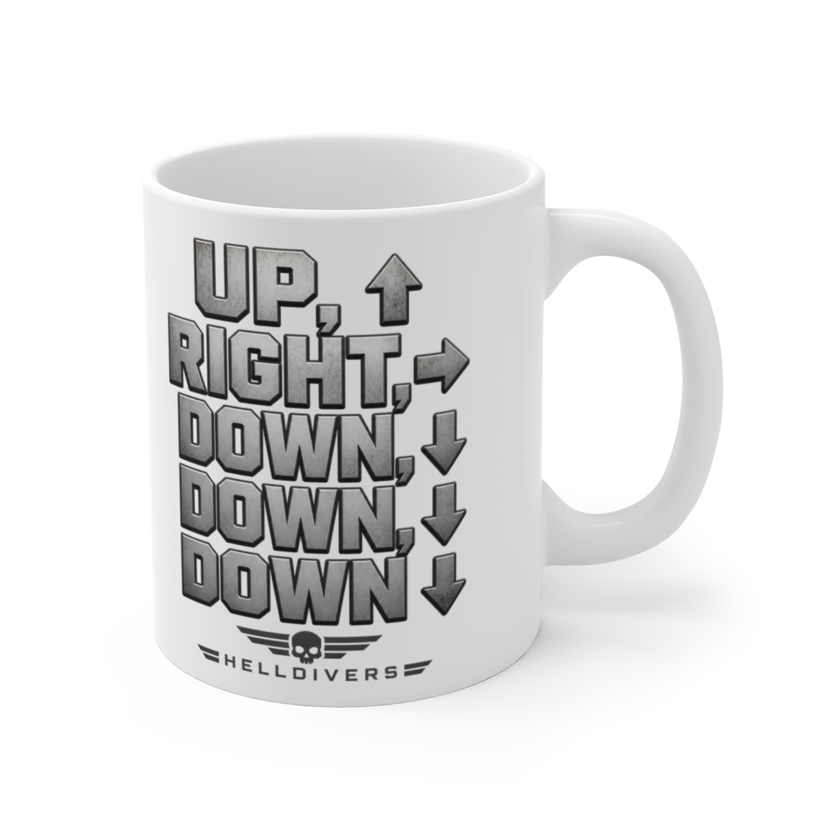 Helldivers "UP, RIGHT, DOWN, DOWN, DOWN" White Mug